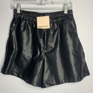 NWT showpo black faux leather shorts size 6